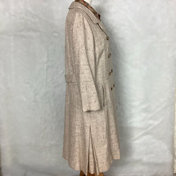 Vintage 60s Beige Tweed Belted Dress, Double Breasted Jacket, Belt & Scarf Set L - Picture 4 of 14